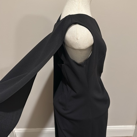 NWT!! Xscape - Black Pleated Cape Overlay Sleeveless Formal Sheath Dress - 14 - Picture 6 of 10